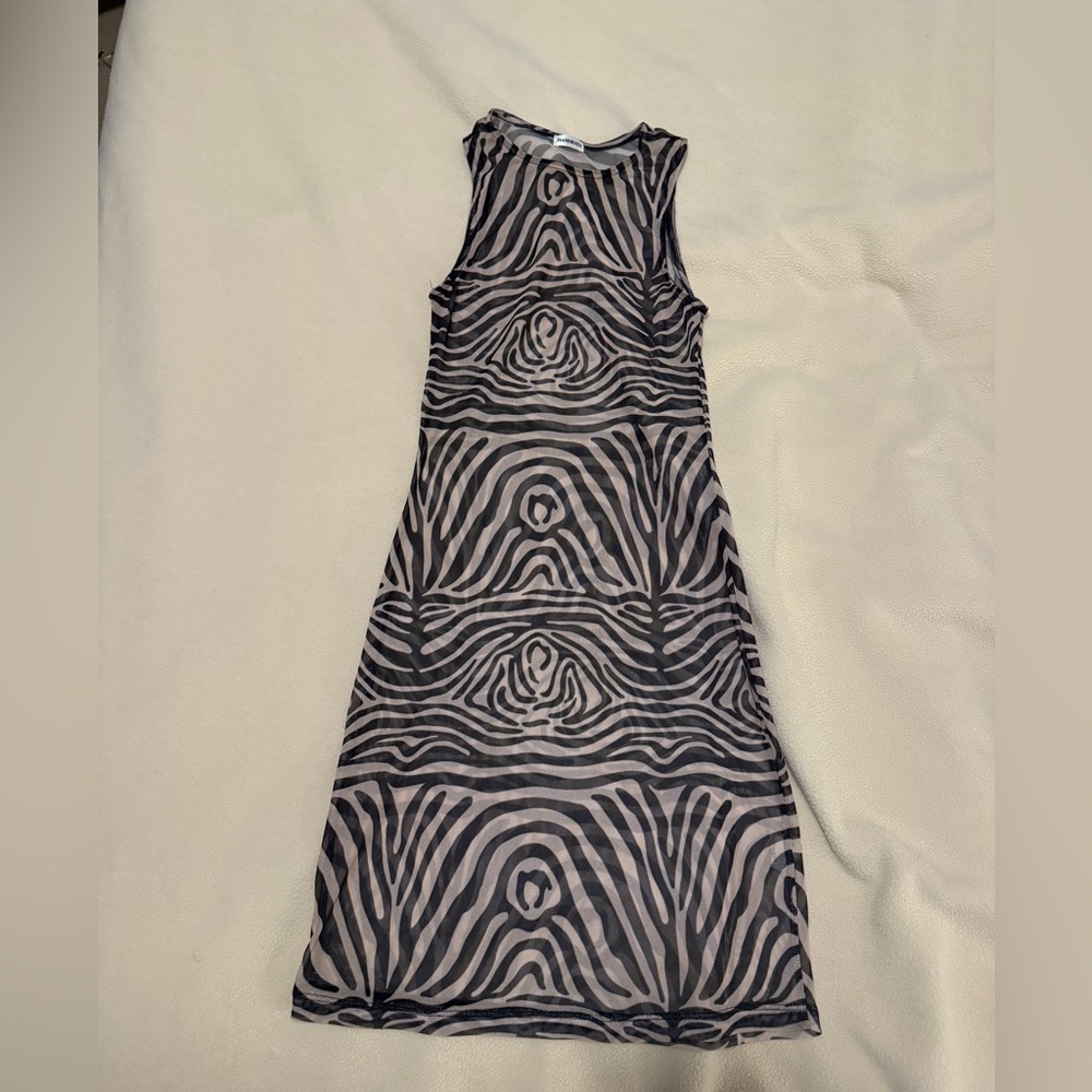 Inamorata Sol Mesh Black Stripe CoverUp Mini Dress Size Small